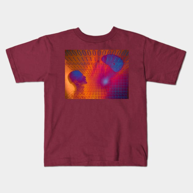 Man head mesh and binary code Kids T-Shirt by rolffimages